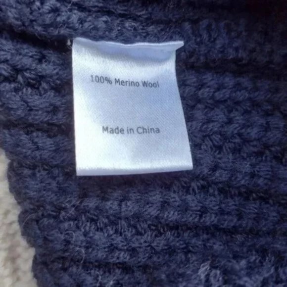 La Ligne XL Merino Wool Cable Knit Cardigan Shawl Collar Navy Cream NWOT - Picture 8 of 8